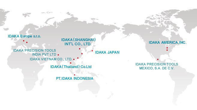 Domestic & overseas bases of IDAKA & CO., LTD., a trading company dealing in machines and tools. 
